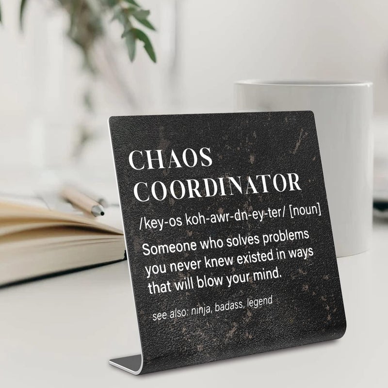 TRCENDE Chaos Coordinator Sign, Funny Office Desk Decor for Women, Men, Coworker, Mom, Friends, Boss, Lady, Decoration On Shelf Table Desk for Living Room Home Office dksg7 - Image 2